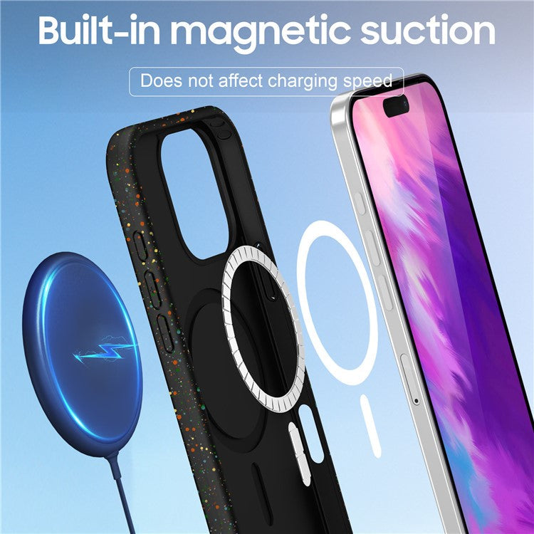 For iPhone 16 Pro Case Colorful Dot Hard PC Matte Phone Cover Compatible with MagSafe - Black