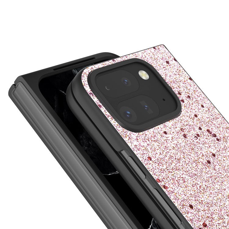 For Google Pixel 9 Pro Fold 5G Case Glitter Leather+PC Phone Cover - Pink