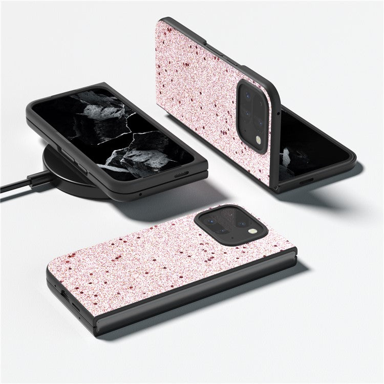 For Google Pixel 9 Pro Fold 5G Case Glitter Leather+PC Phone Cover - Pink