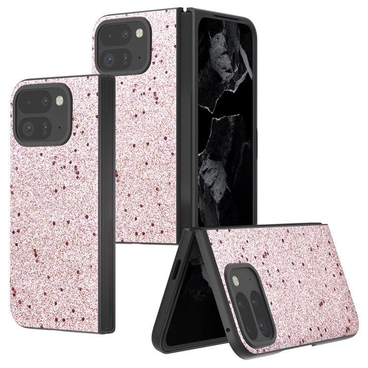 For Google Pixel 9 Pro Fold 5G Case Glitter Leather+PC Phone Cover - Pink