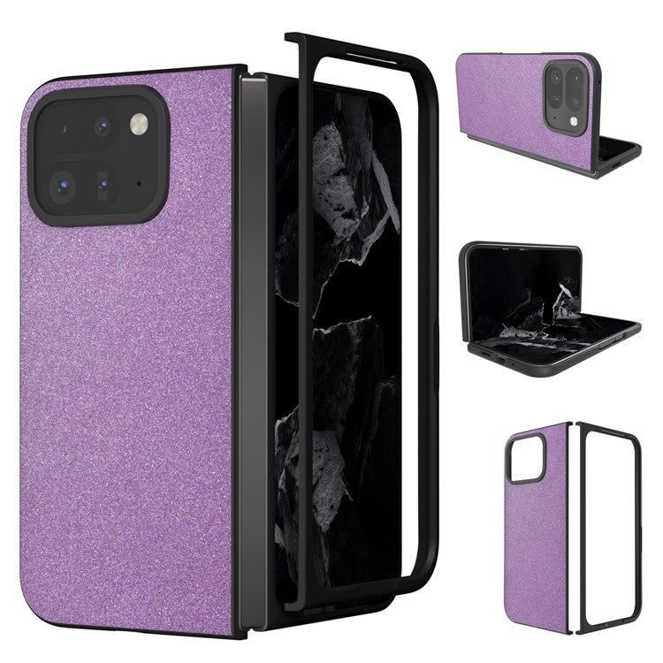 For Google Pixel 9 Pro Fold 5G Case Glitter Leather+PC Phone Cover - Purple