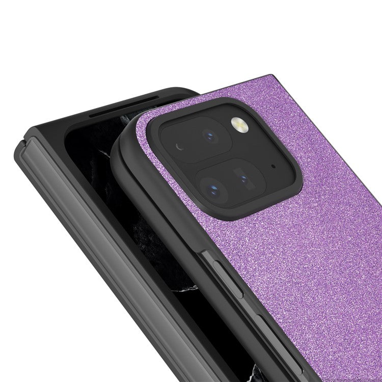 For Google Pixel 9 Pro Fold 5G Case Glitter Leather+PC Phone Cover - Purple