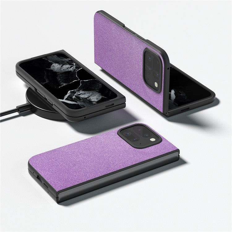 For Google Pixel 9 Pro Fold 5G Case Glitter Leather+PC Phone Cover - Purple