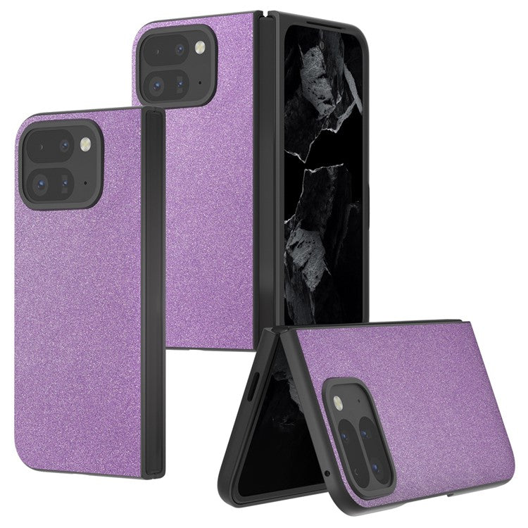 For Google Pixel 9 Pro Fold 5G Case Glitter Leather+PC Phone Cover - Purple