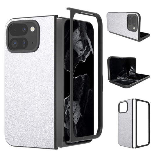 For Google Pixel 9 Pro Fold 5G Case Glitter Leather+PC Phone Cover - Silver