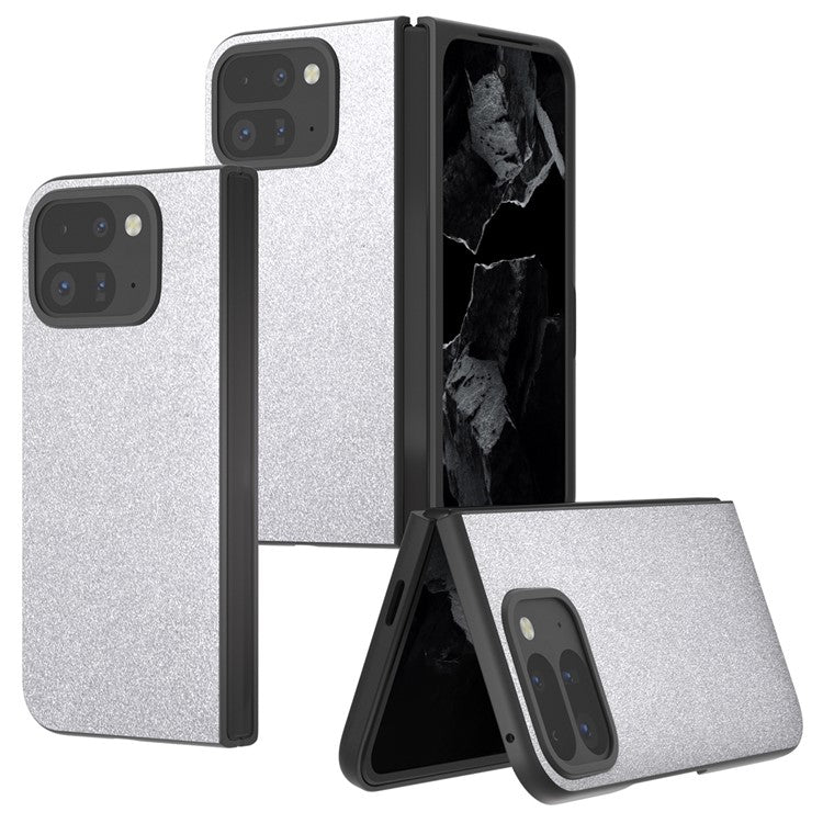 For Google Pixel 9 Pro Fold 5G Case Glitter Leather+PC Phone Cover - Silver
