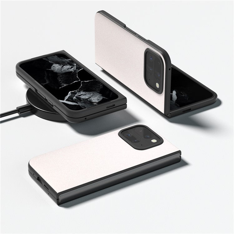 For Google Pixel 9 Pro Fold 5G Case Glitter Leather+PC Phone Cover - White