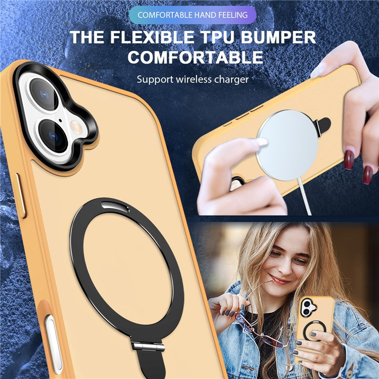 For iPhone 16 Plus Case Kickstand Back Phone Cover Compatible with MagSafe - Orange