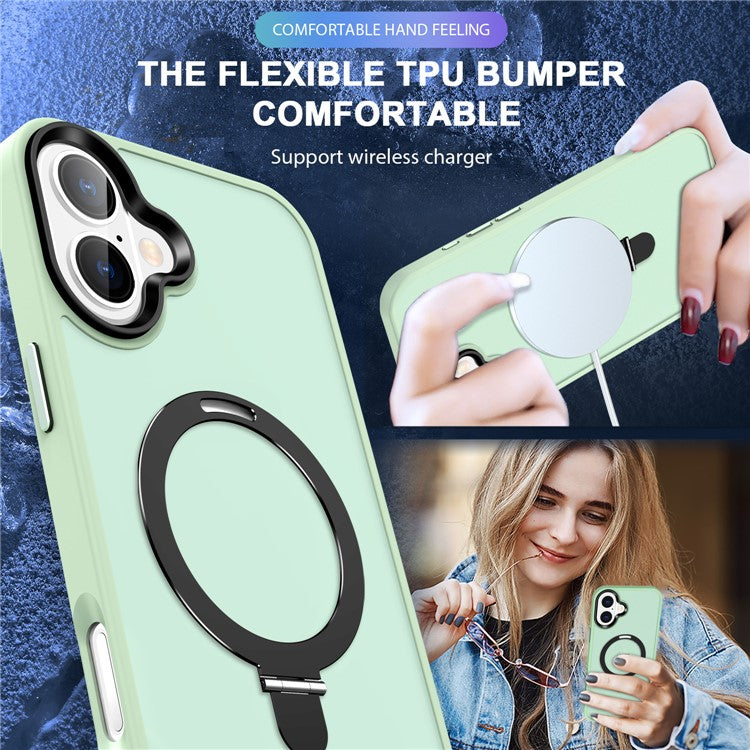 For iPhone 16 Case Compatible with MagSafe Kickstand Back Phone Cover - Matcha Green