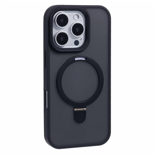 For iPhone 16 Pro Magnetic Case Kickstand TPU+PC  Phone Cover - Black