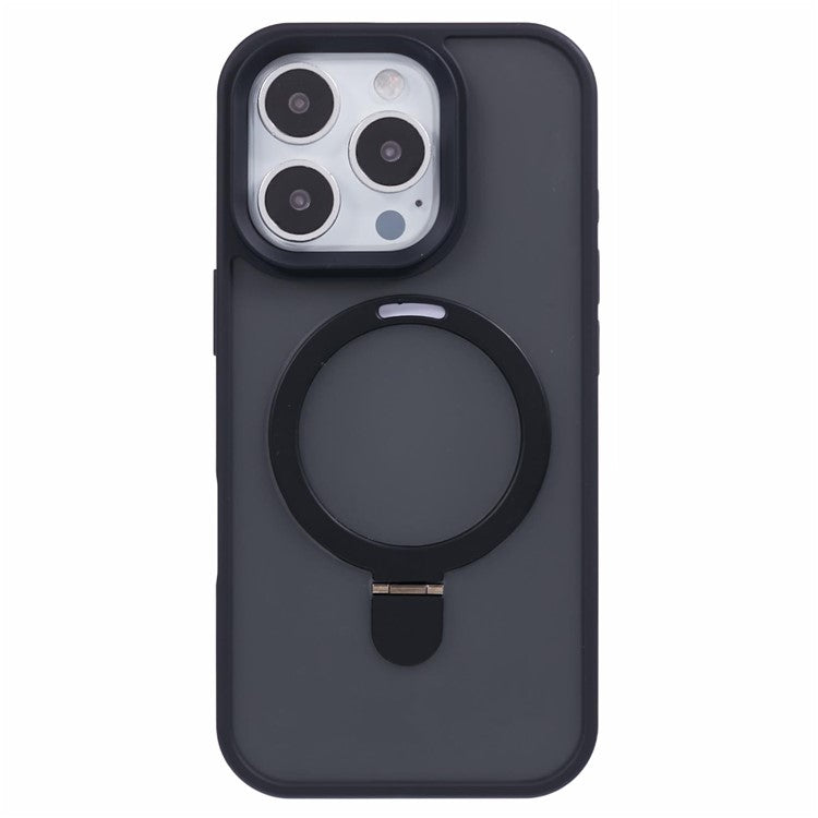 For iPhone 16 Pro Magnetic Case Kickstand TPU+PC  Phone Cover - Black