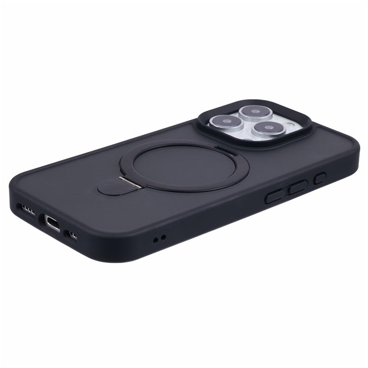 For iPhone 16 Pro Magnetic Case Kickstand TPU+PC  Phone Cover - Black