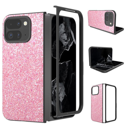 For Google Pixel 9 Pro Fold 5G Case Colored Glitter Leather+PC Phone Cover - Pink
