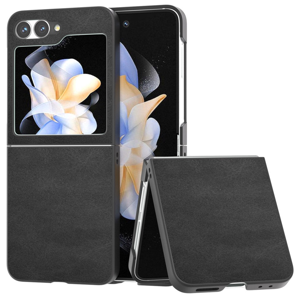 For Samsung Galaxy Z Flip7 FE 5G / Z Flip6 5G Case Cowhide Texture Hard PC+PU Leather Phone Shell - Black