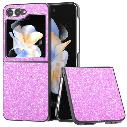For Samsung Galaxy Z Flip7 FE 5G / Z Flip6 5G Case Colored Glitter Leather+PC Shockproof Phone Cover - Rose