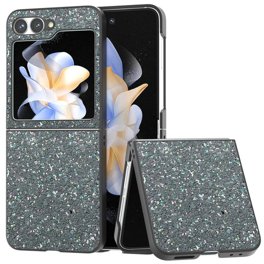 For Samsung Galaxy Z Flip7 FE 5G / Z Flip6 5G Case Colored Glitter Leather+PC Shockproof Phone Cover - Dark Green
