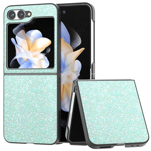 For Samsung Galaxy Z Flip7 FE 5G / Z Flip6 5G Case Colored Glitter Leather+PC Shockproof Phone Cover - Mint Green