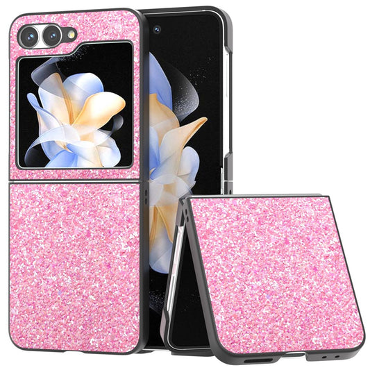 For Samsung Galaxy Z Flip7 FE 5G / Z Flip6 5G Case Colored Glitter Leather+PC Shockproof Phone Cover - Pink