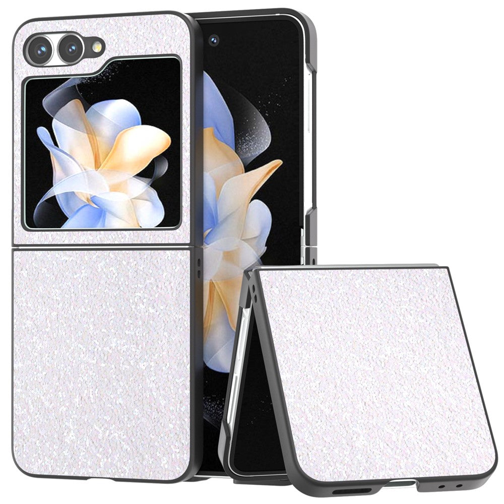 For Samsung Galaxy Z Flip7 FE 5G / Z Flip6 5G Case Colored Glitter Leather+PC Shockproof Phone Cover - White