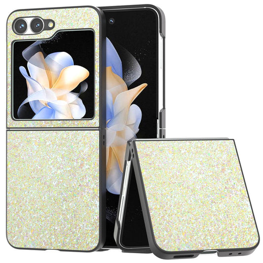 For Samsung Galaxy Z Flip7 FE 5G / Z Flip6 5G Case Colored Glitter Leather+PC Shockproof Phone Cover - Yellow