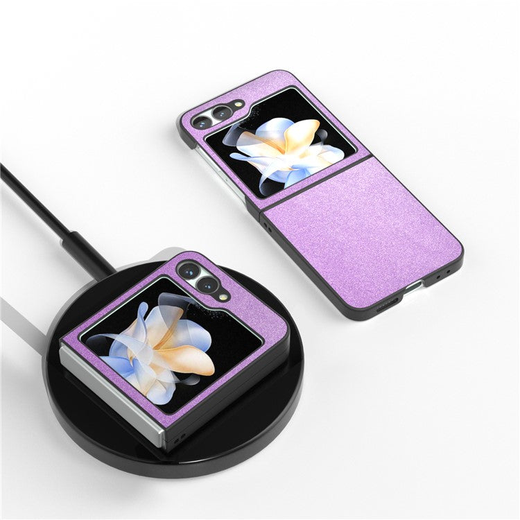 For Samsung Galaxy Z Flip6 5G Case Glitter Leather+PC Phone Cover - Purple