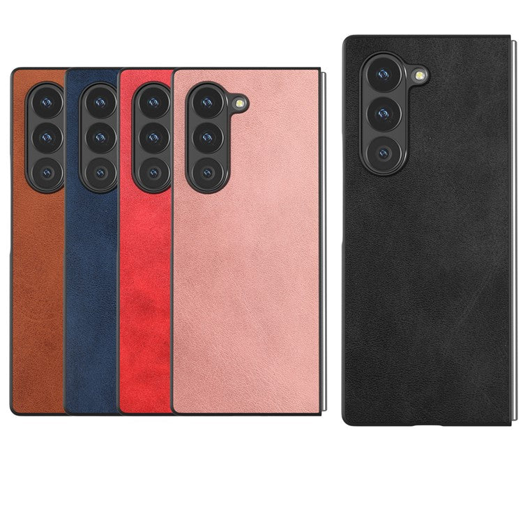 For Samsung Galaxy Z Fold6 5G Case Cowhide Texture Hard PC+PU Protective Phone Cover - Pink
