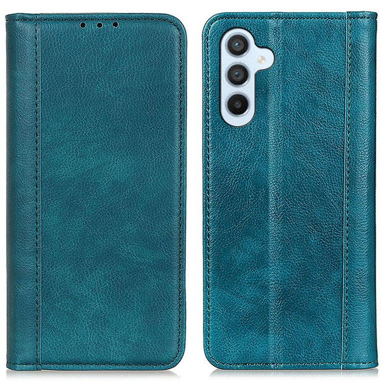 For Samsung Galaxy M35 5G Stand Case Split Leather Litchi Texture Wallet Phone Cover - Green