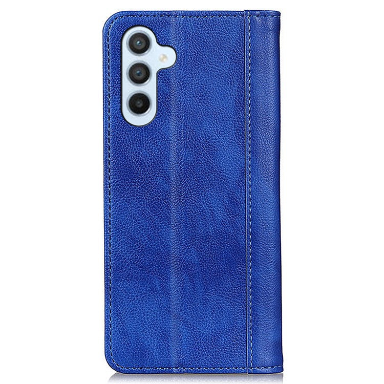 For Samsung Galaxy M35 5G Stand Case Split Leather Litchi Texture Wallet Phone Cover - Blue