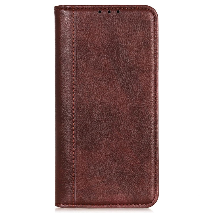 For Samsung Galaxy M35 5G Stand Case Split Leather Litchi Texture Wallet Phone Cover - Brown
