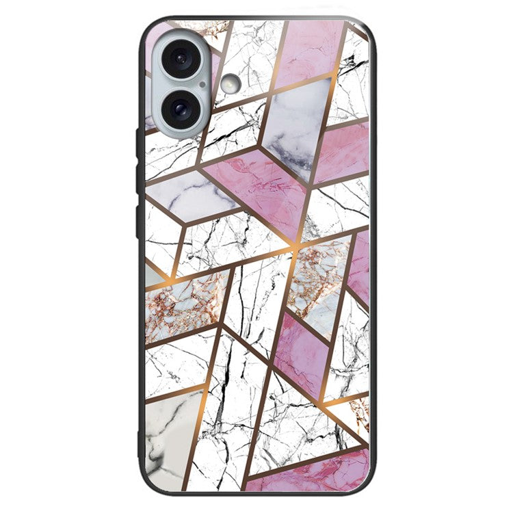 For iPhone 16 Plus Case Marble Pattern Tempered Glass+TPU Phone Cover - Style B