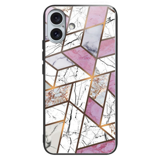 For iPhone 16 Plus Case Marble Pattern Tempered Glass+TPU Phone Cover - Style B