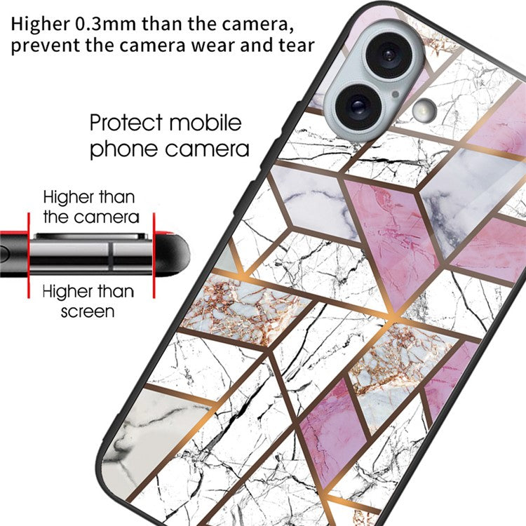 For iPhone 16 Plus Case Marble Pattern Tempered Glass+TPU Phone Cover - Style B