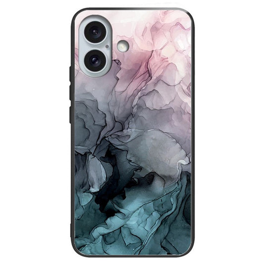 For iPhone 16 Plus Case Artistic Marble Pattern Anti-Drop Tempered Glass Phone Cover - Style K