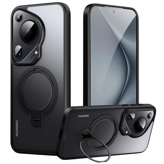 For Huawei Pura 70 Ultra Phone Case Kickstand Matte Back Cover Compatible with MagSafe - Black