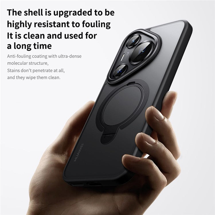 For Huawei Pura 70 Phone Case Kickstand Matte Back Cover Compatible with MagSafe - Black