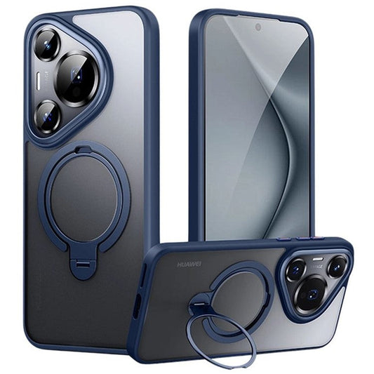 For Huawei Pura 70 Phone Case Kickstand Matte Back Cover Compatible with MagSafe - Blue