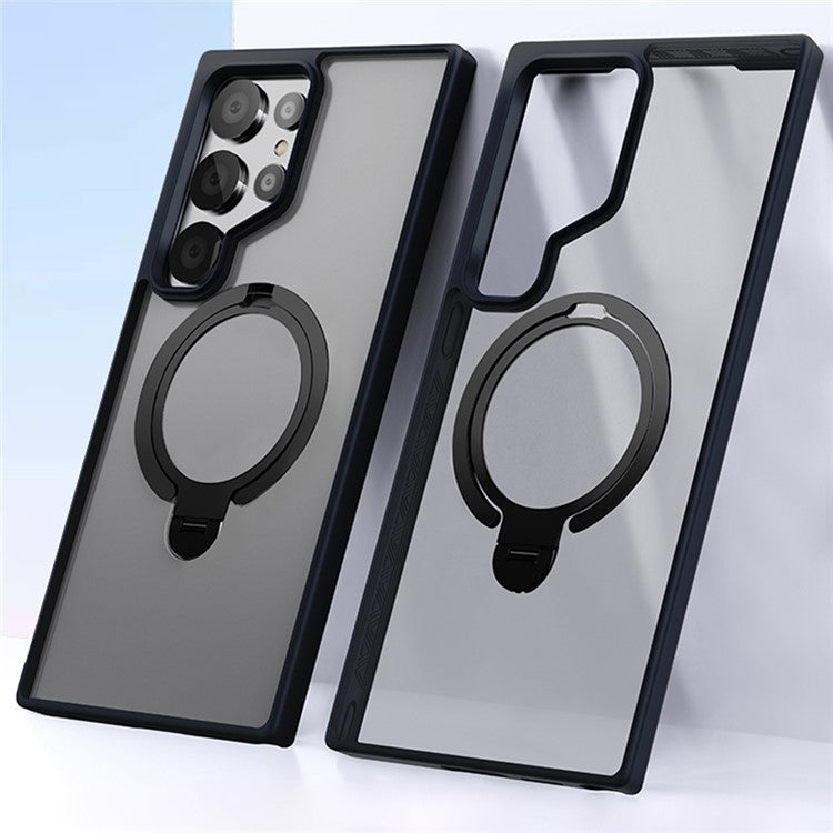 For Samsung Galaxy S24 Ultra Phone Case Kickstand Matte Back Cover Compatible with MagSafe - Black