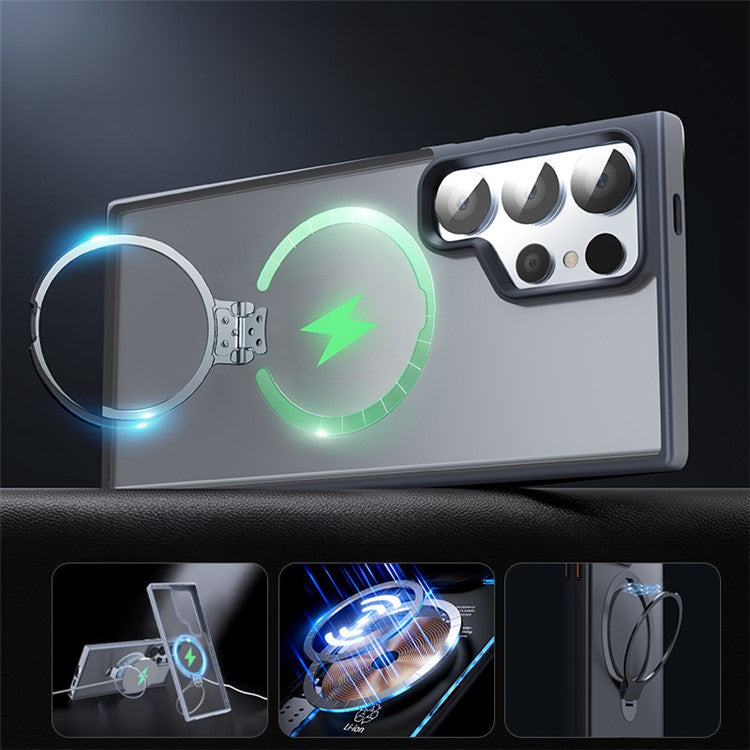For Samsung Galaxy S24 Ultra Phone Case Kickstand Matte Back Cover Compatible with MagSafe - Black