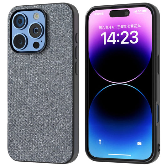 For iPhone 16 Pro Case Glitter Rhinestone Texture Leather+PC Phone Cover - Grey