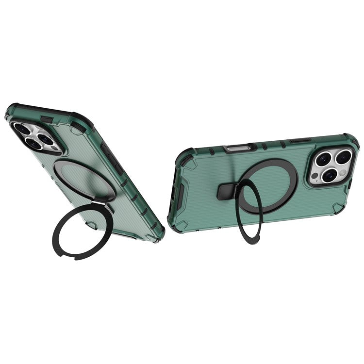 For iPhone 16 Pro Case with Kickstand PC+TPU Phone Cover Compatible with MagSafe - Green