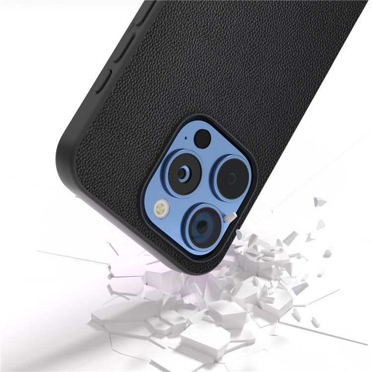 ABEEL For iPhone 16 Pro Case Genuine Cow Leather PC Phone Cover - Black