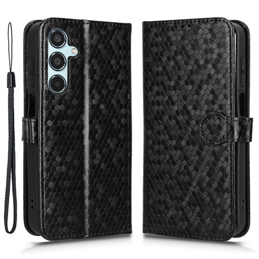 For Samsung Galaxy M35 5G Wallet Case Dot Pattern Imprint PU Leather Phone Cover - Black