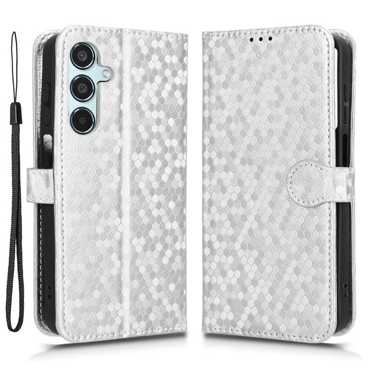 For Samsung Galaxy M35 5G Wallet Case Dot Pattern Imprint PU Leather Phone Cover - Silver