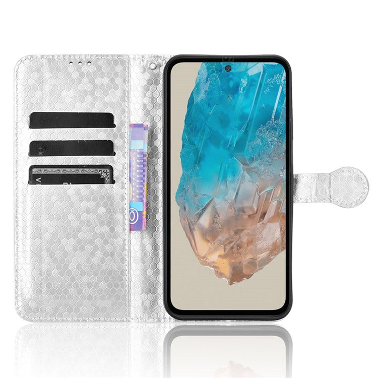 For Samsung Galaxy M35 5G Wallet Case Dot Pattern Imprint PU Leather Phone Cover - Silver