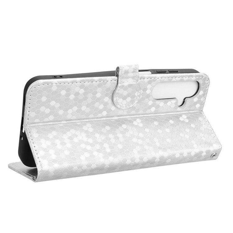 For Samsung Galaxy M35 5G Wallet Case Dot Pattern Imprint PU Leather Phone Cover - Silver