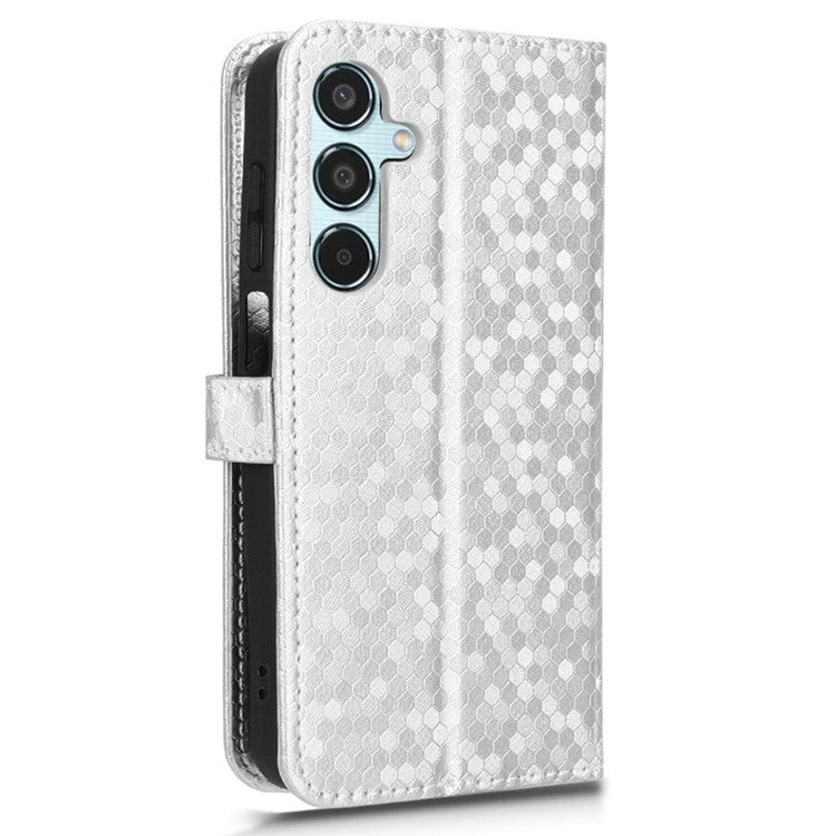 For Samsung Galaxy M35 5G Wallet Case Dot Pattern Imprint PU Leather Phone Cover - Silver
