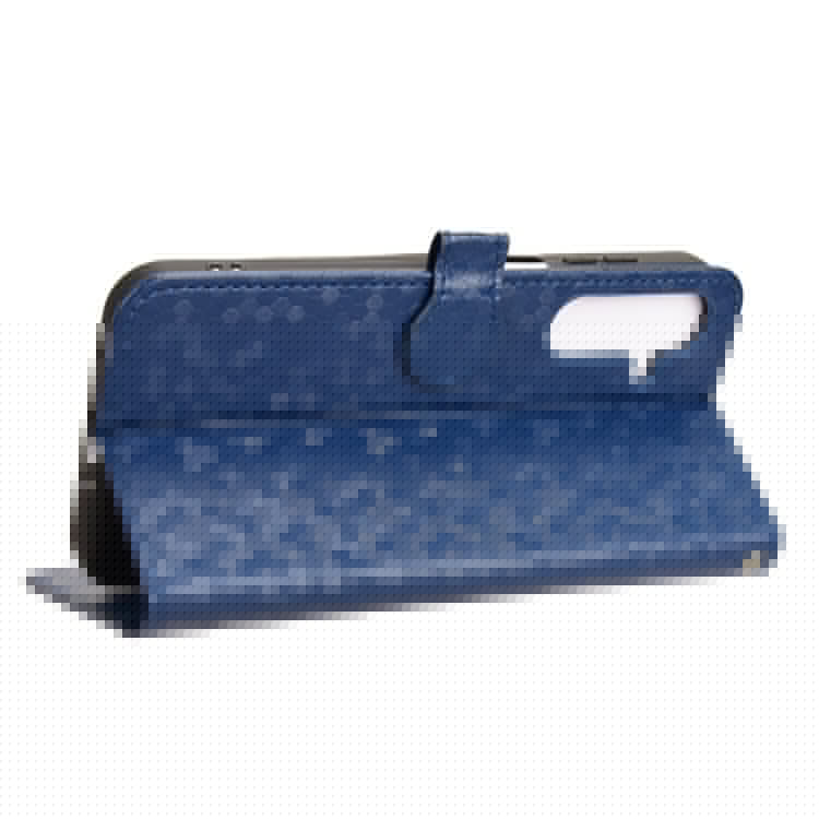 For Samsung Galaxy M35 5G Wallet Case Dot Pattern Imprint PU Leather Phone Cover - Dark Blue
