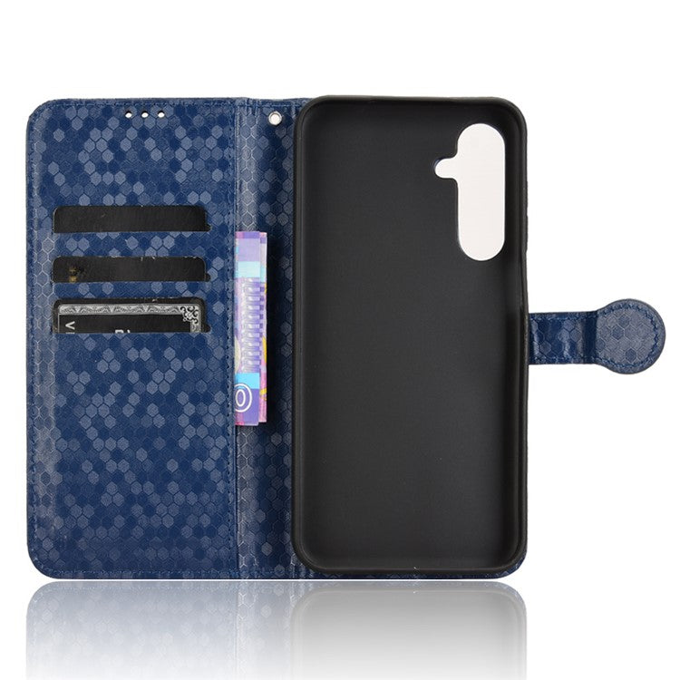 For Samsung Galaxy M35 5G Wallet Case Dot Pattern Imprint PU Leather Phone Cover - Dark Blue