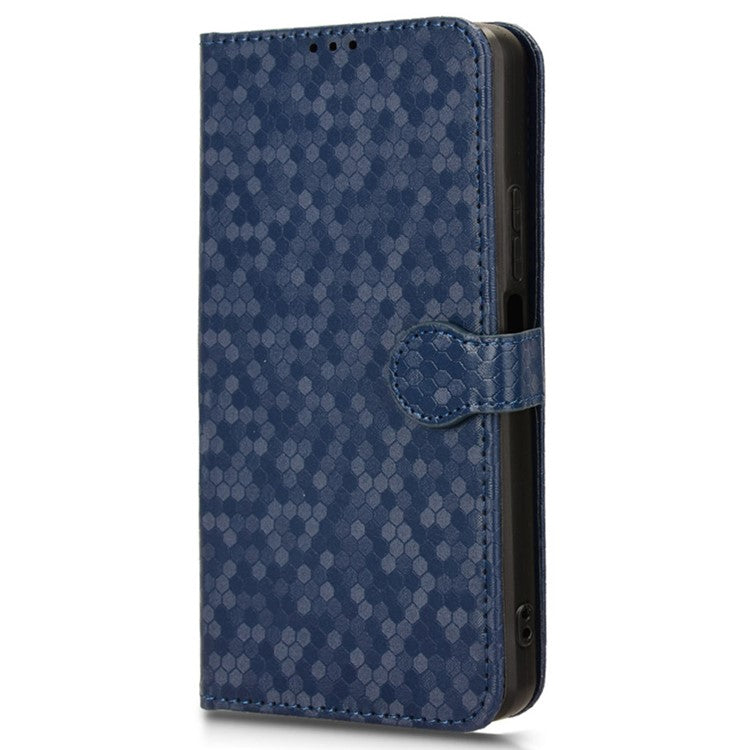 For Samsung Galaxy M35 5G Wallet Case Dot Pattern Imprint PU Leather Phone Cover - Dark Blue