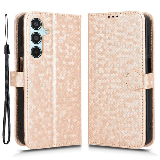 For Samsung Galaxy M35 5G Wallet Case Dot Pattern Imprint PU Leather Phone Cover - Rose Gold